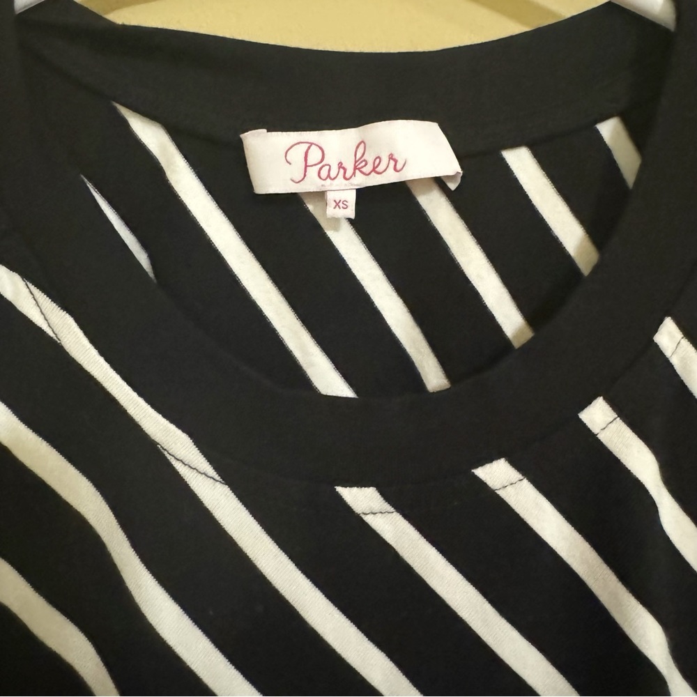 Parker ‘Nicola’ Sleeveless Asymmetrical Stripe Dress in Black/White Size XS - Picture 6 of 11